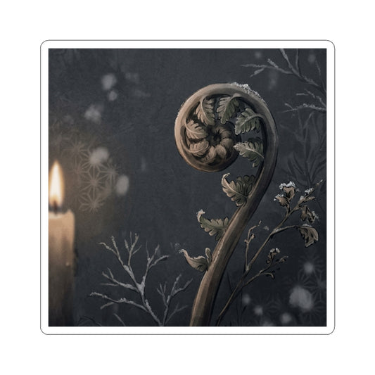 Winter Fern Unfurling Japanese Pattern Sticker | Neutral Decor