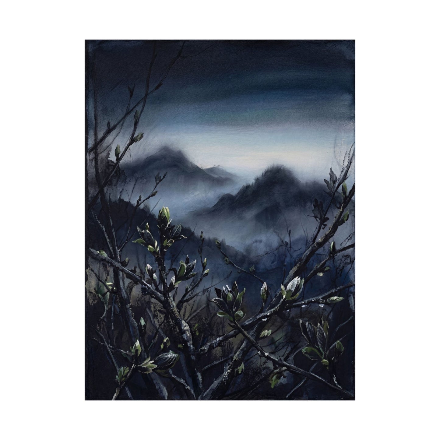 Mountain Mist Wall Art Print | Spring Dark Japandi Dark Texture Art