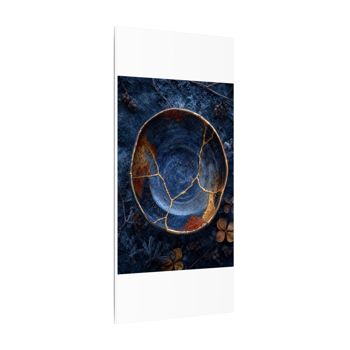 Kintsugi Ceramic Bowl in Moonlight | Crackle Gold Canvas Art