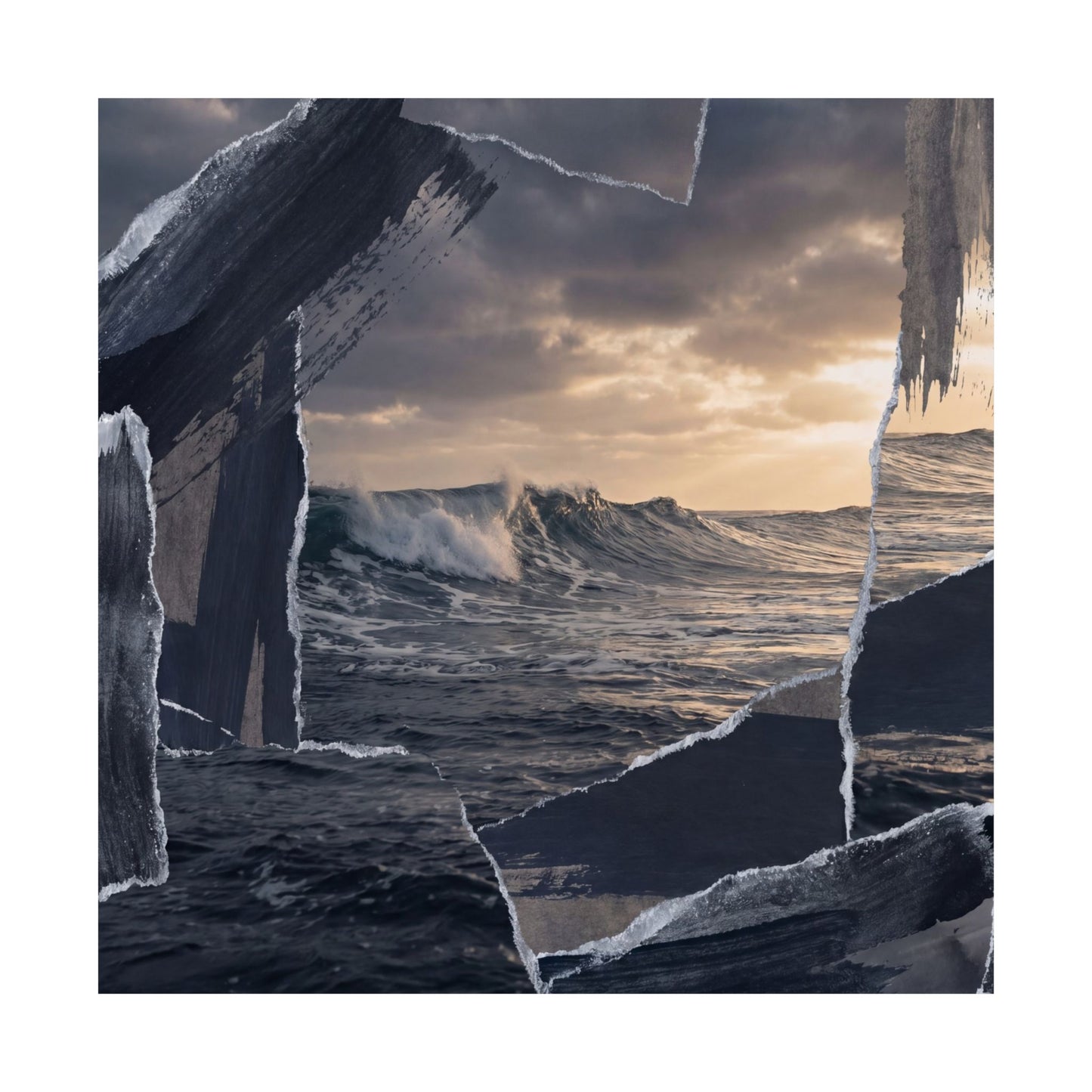 Dark Japandi Ocean Wave in Golden Hour | Shadow Zen Wall Art Print