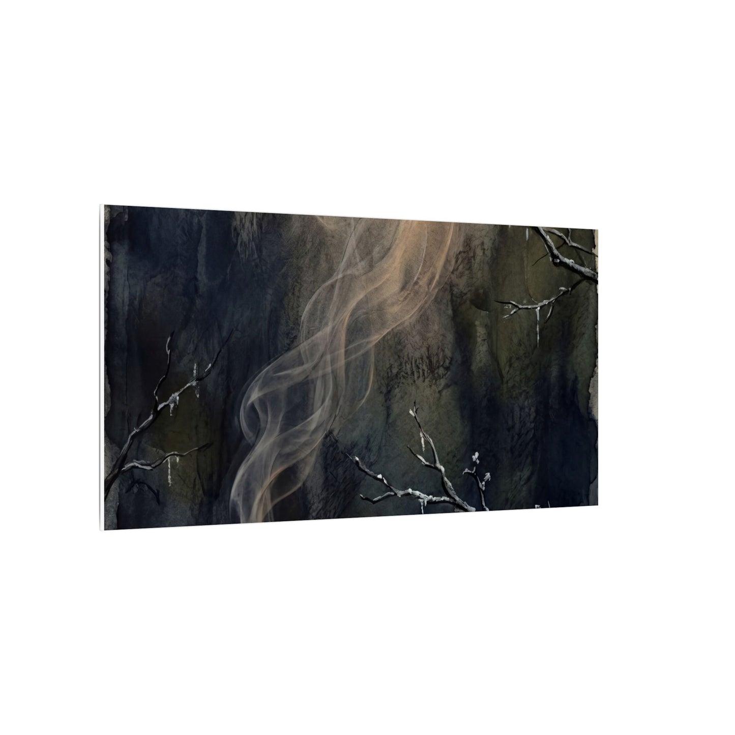 Incense Smoke Winter Canvas Art | Dark Japandi Moody Design