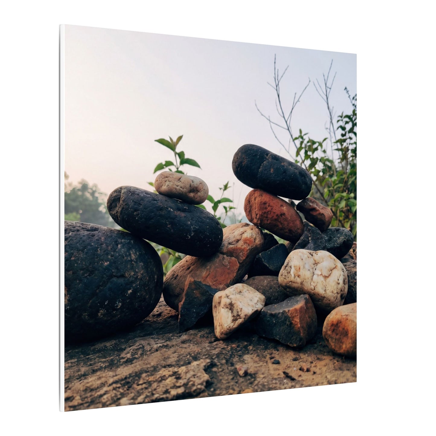 River Stones Canvas Art | Spring Kintsugi Broken Beauty Art