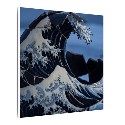 Ocean Wave Canvas Art | Winter Kintsugi Gold Repair Art