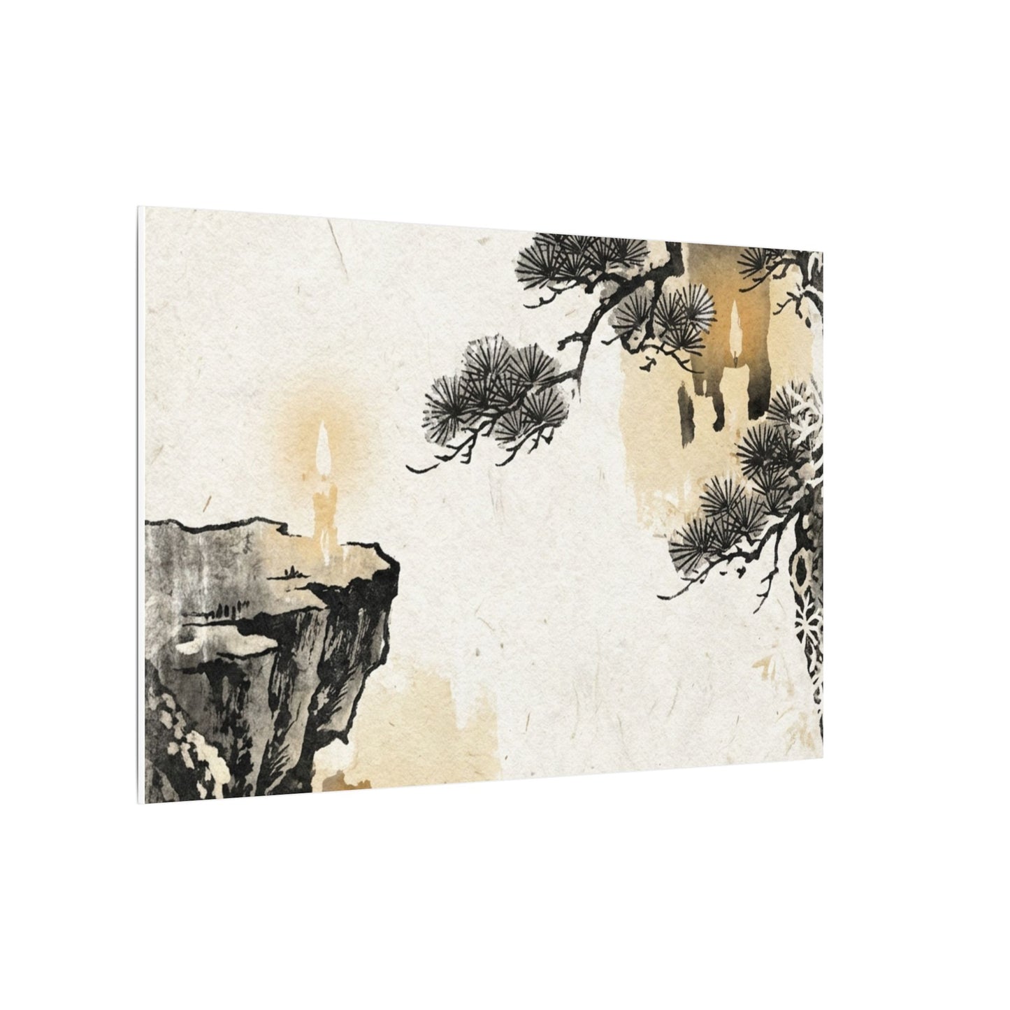 Japandi Pine Tree in Candlelight | Japanese Pattern Canvas Art