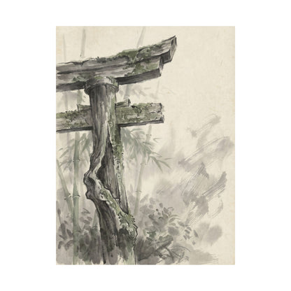 Summer Torii Gate Sumi E Wall Art Print | Calm Decor