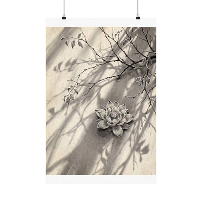 Contemplative Lotus Flower Wall Art Print - Sumi E Zen Art Print