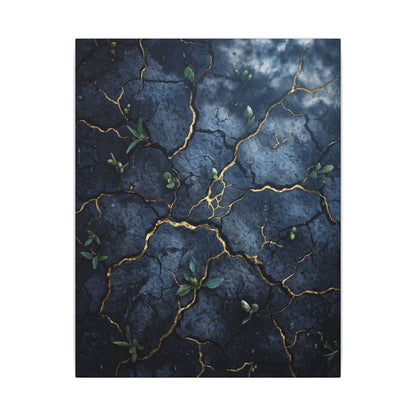 Cracked Earth Spring Canvas Art | Kintsugi Healing Design