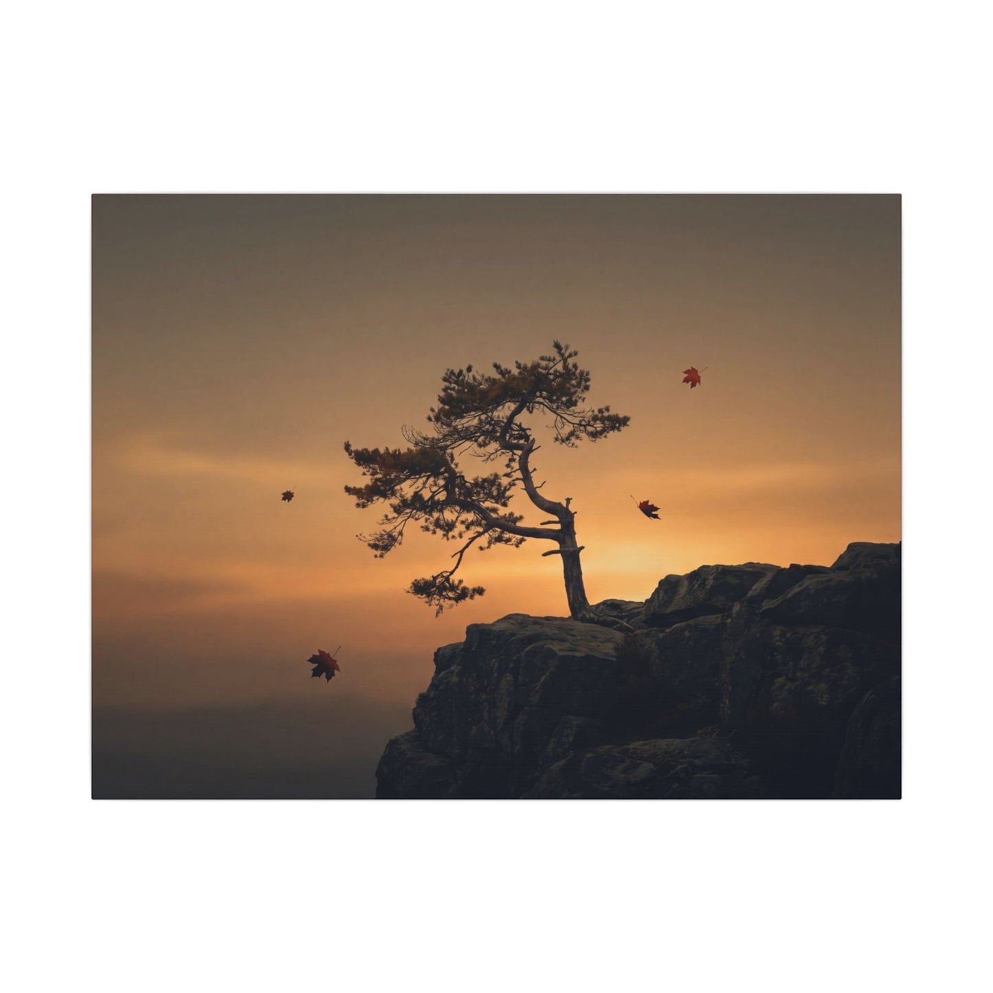 Dark Japandi Pine Tree in Golden Hour | Moody Minimal Canvas Art Art Print