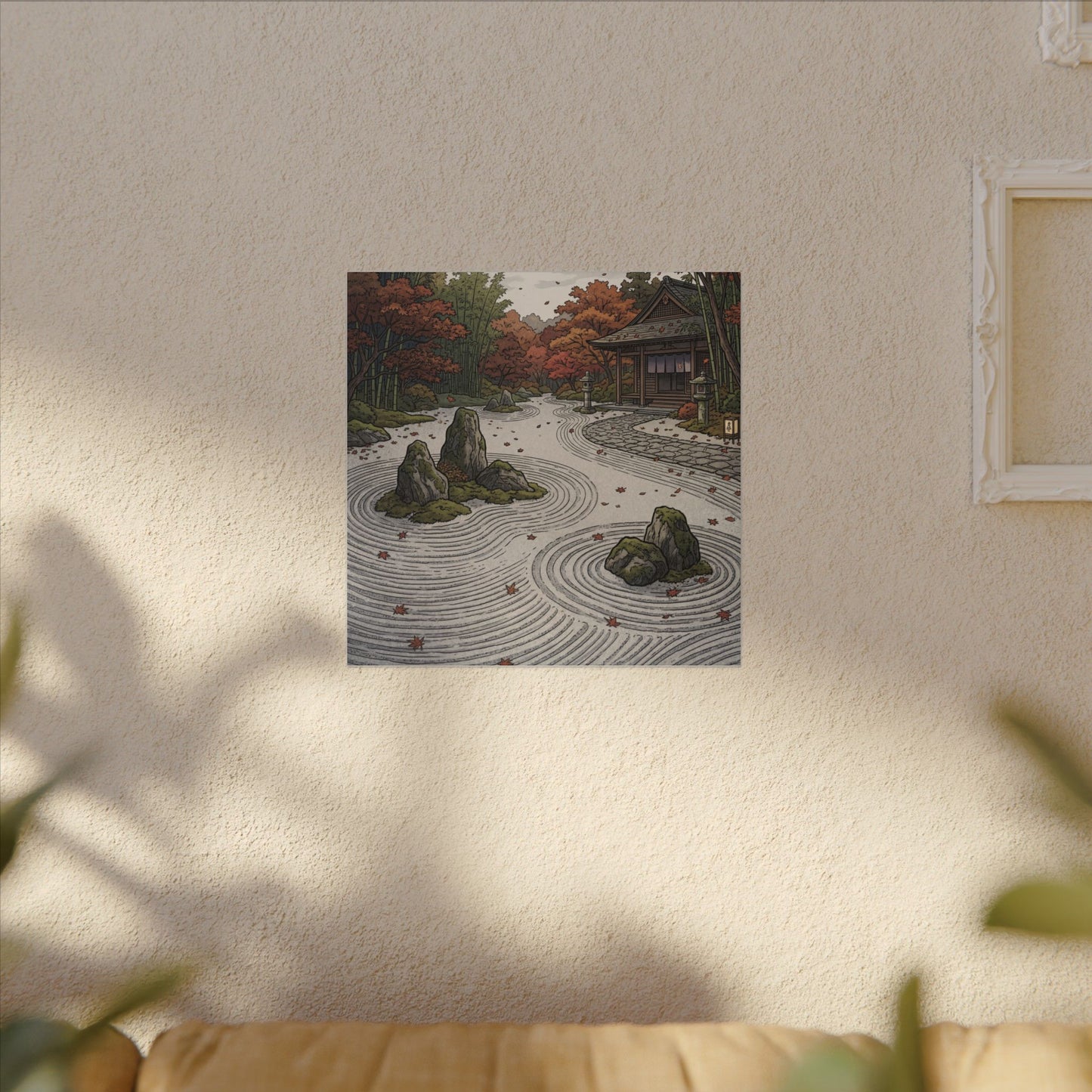 Autumn Rock Garden Ukiyo E Inspired Canvas Art | Peaceful Decor