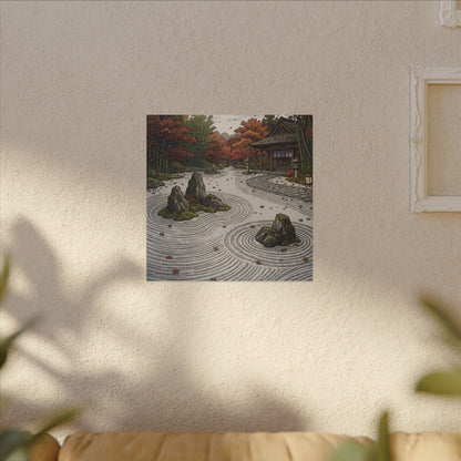 Autumn Rock Garden Ukiyo E Inspired Canvas Art | Peaceful Decor