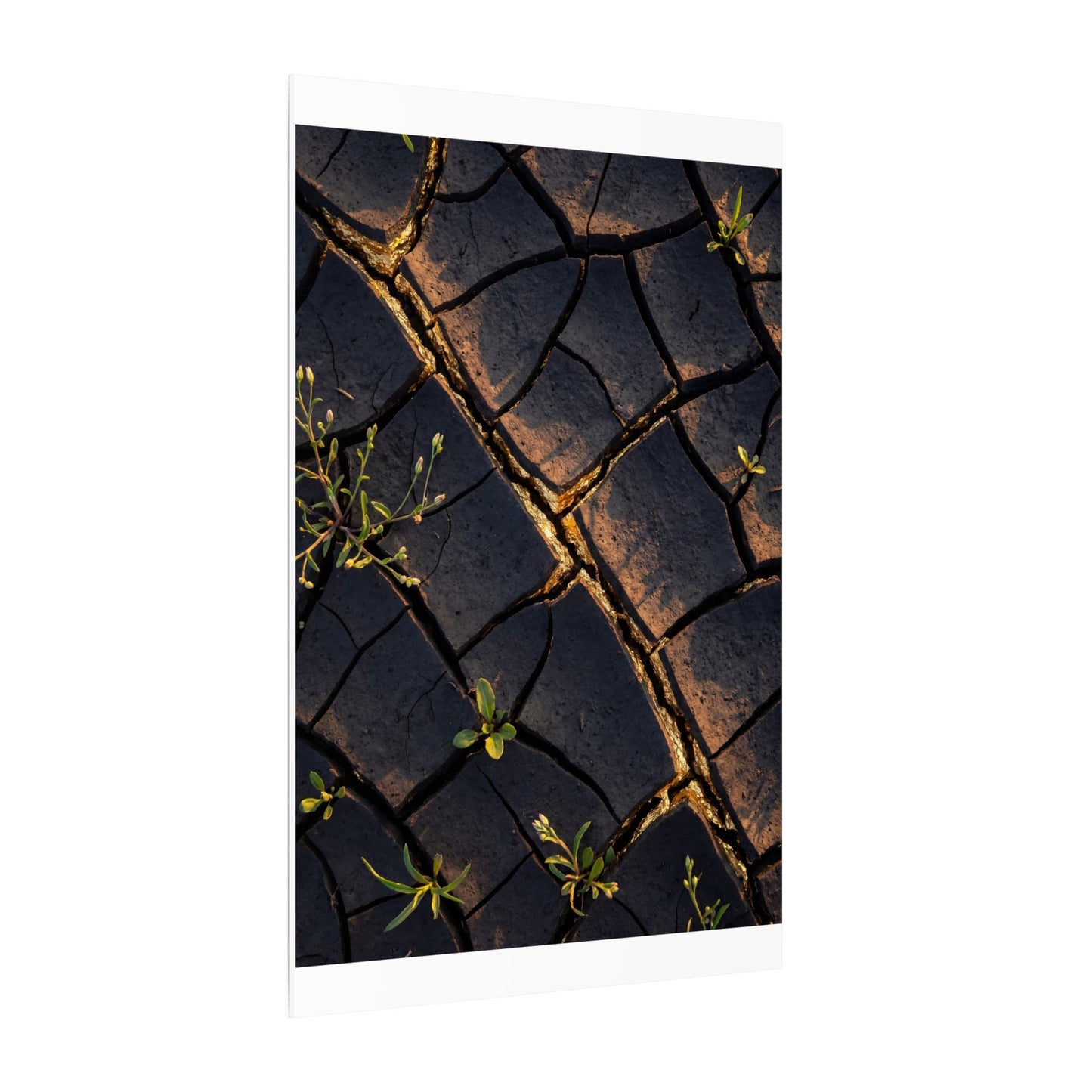 Kintsugi Cracked Earth in Golden Hour | Gold Vein Canvas Art