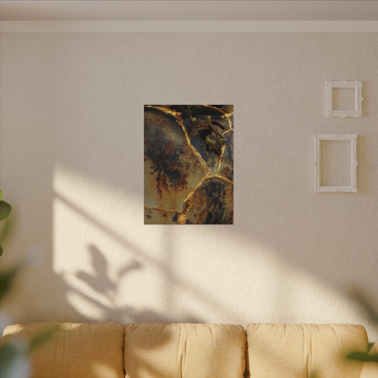 Datsuzoku Rust Patina Canvas Art - Kintsugi Crackle Gold
