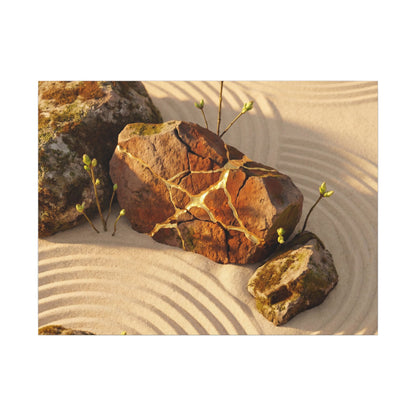 Kanso Rock Garden Canvas Art - Kintsugi Crackle Gold Art Print