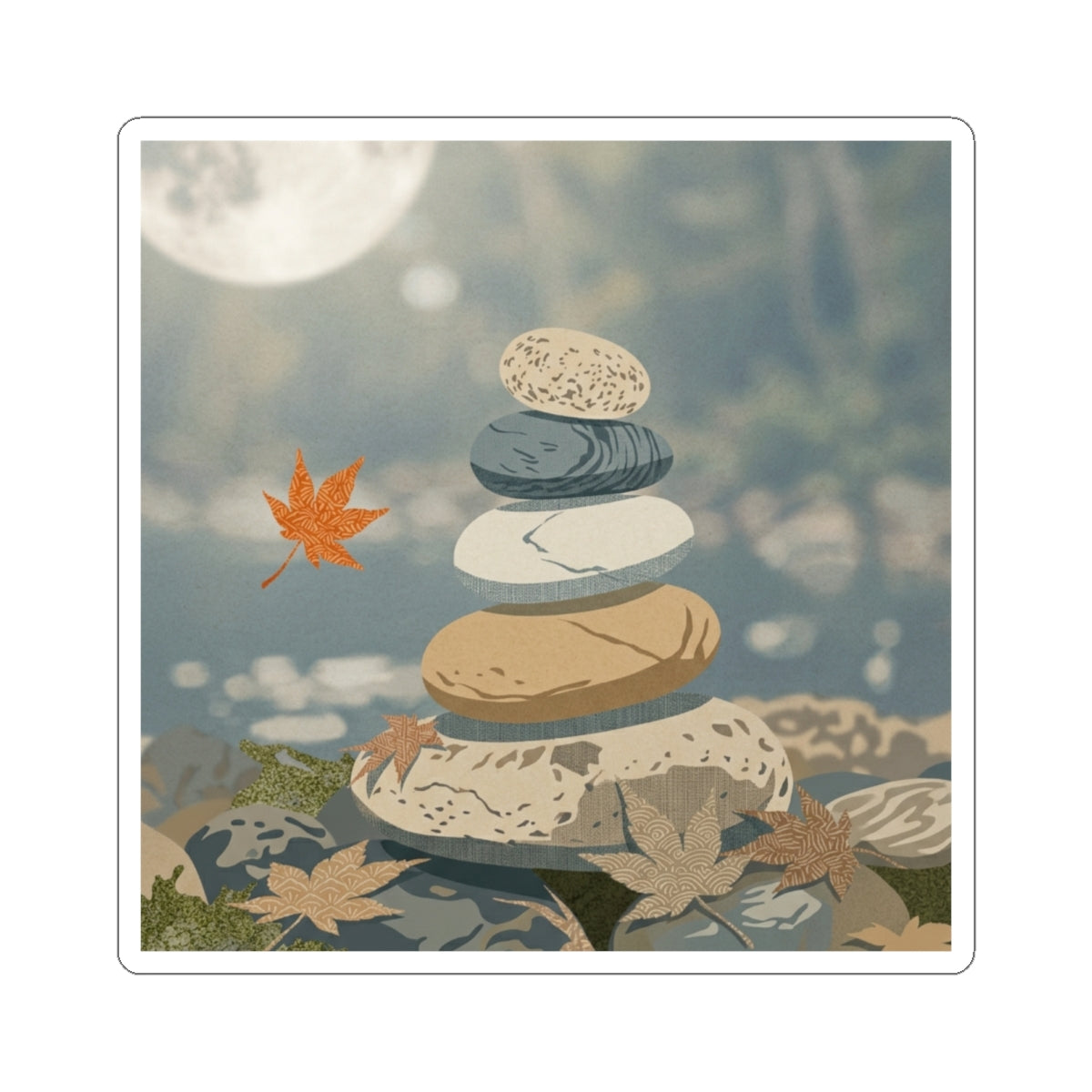 Earthy River Stones Sticker - Japanese Pattern Japandi