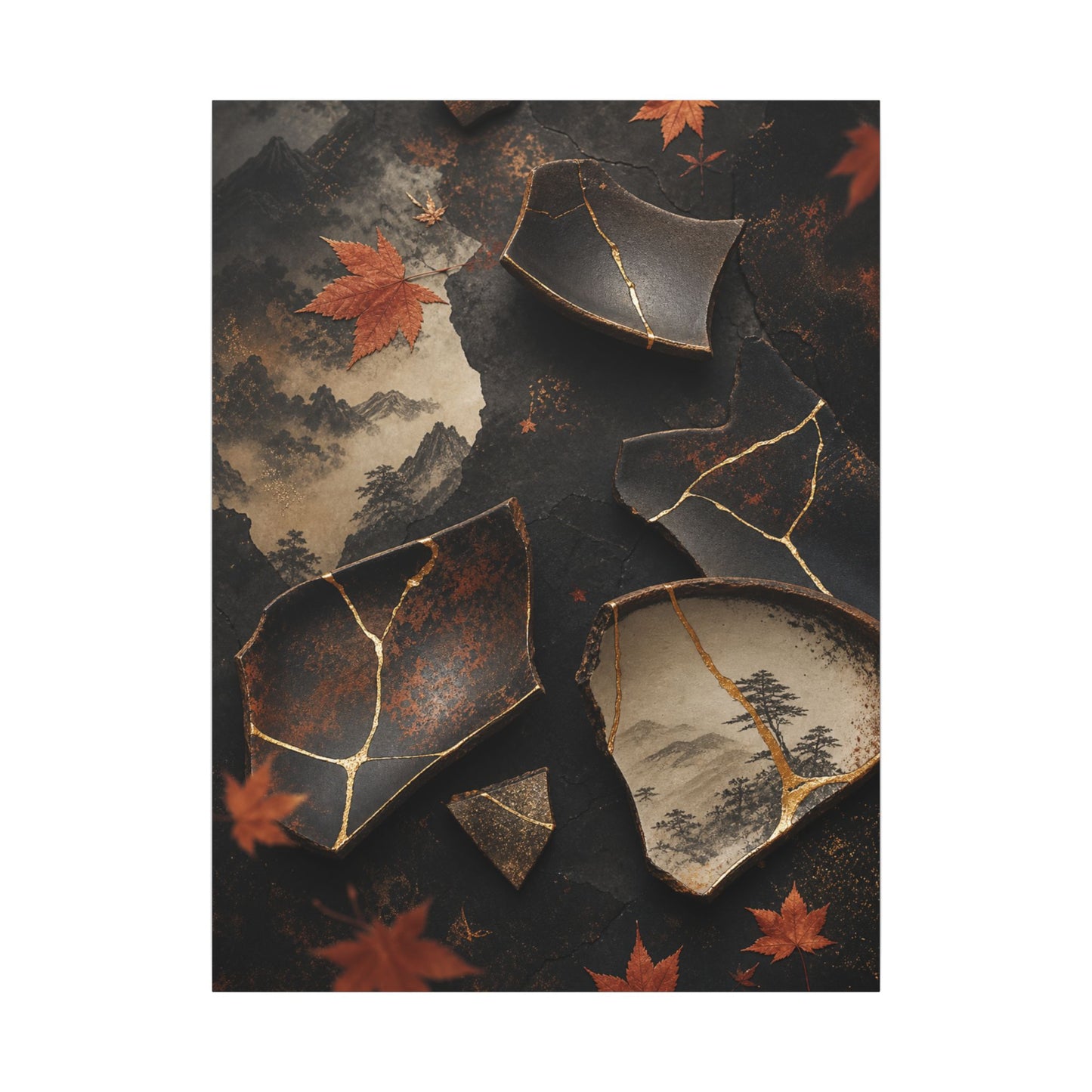 Broken Pottery Gold Vein Canvas Art | Philosophical Kintsugi Art