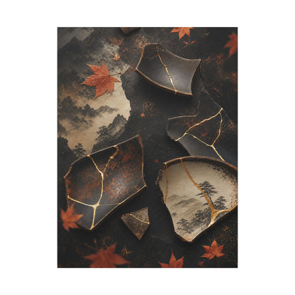 Broken Pottery Gold Vein Canvas Art | Philosophical Kintsugi Art