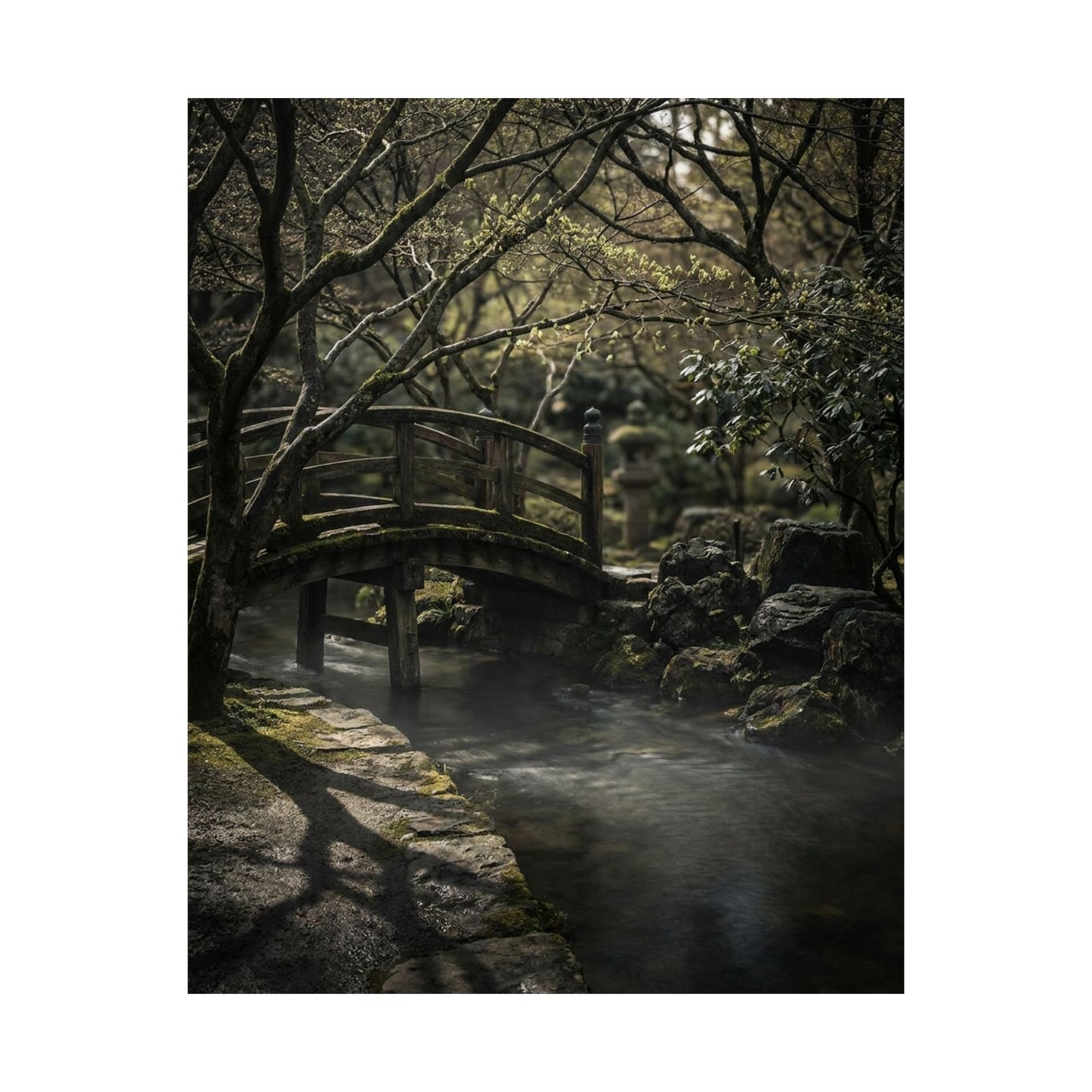 Bold Wooden Bridge Wall Art Print - Shadow Zen Dark Japandi