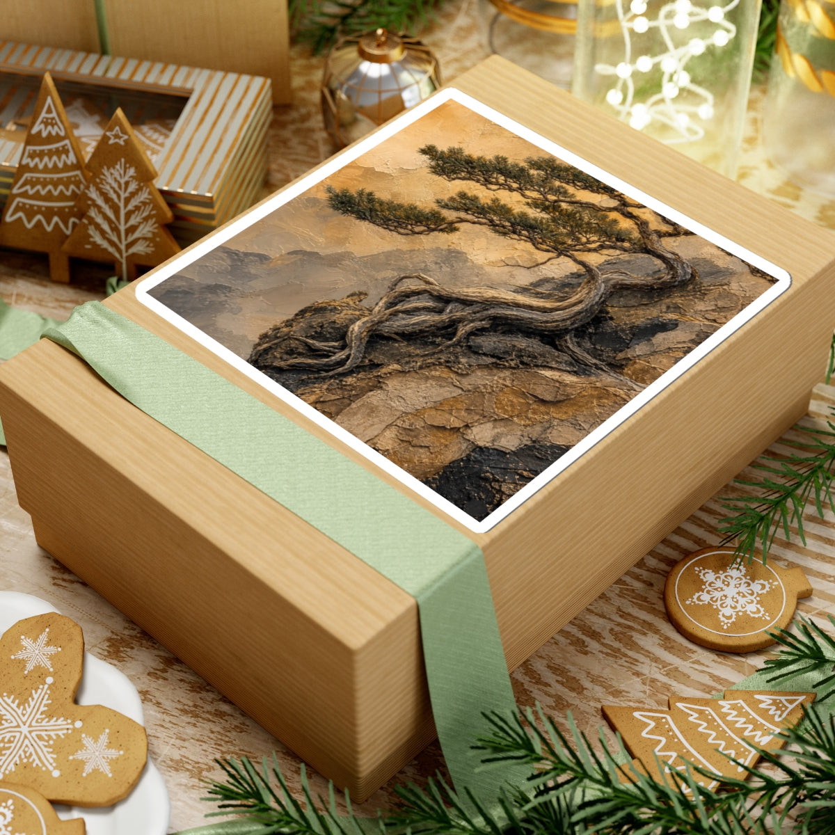 Golden Hour Pine Tree Sticker - Japandi Fukinsei