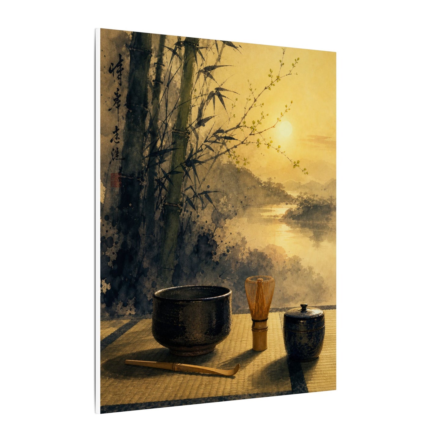 Tea Ceremony Sumi E Canvas Art | Contemplative Zen Art