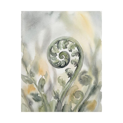 Fern Unfurling Watercolor Wall Art Print | Earthy Japandi Art