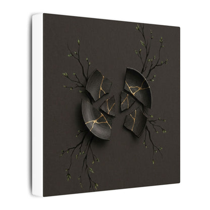 Sophisticated Broken Pottery Canvas Art - Charcoal Ink Dark Japandi