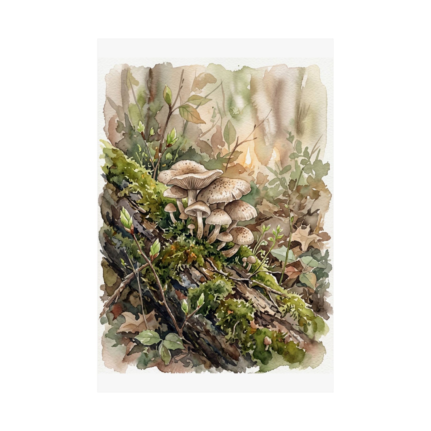 Wild Mushrooms Watercolor Wall Art Print | Neutral Japandi Art