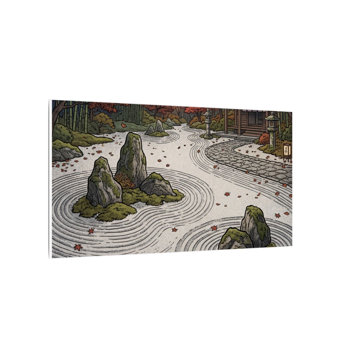 Autumn Rock Garden Ukiyo E Inspired Canvas Art | Peaceful Decor