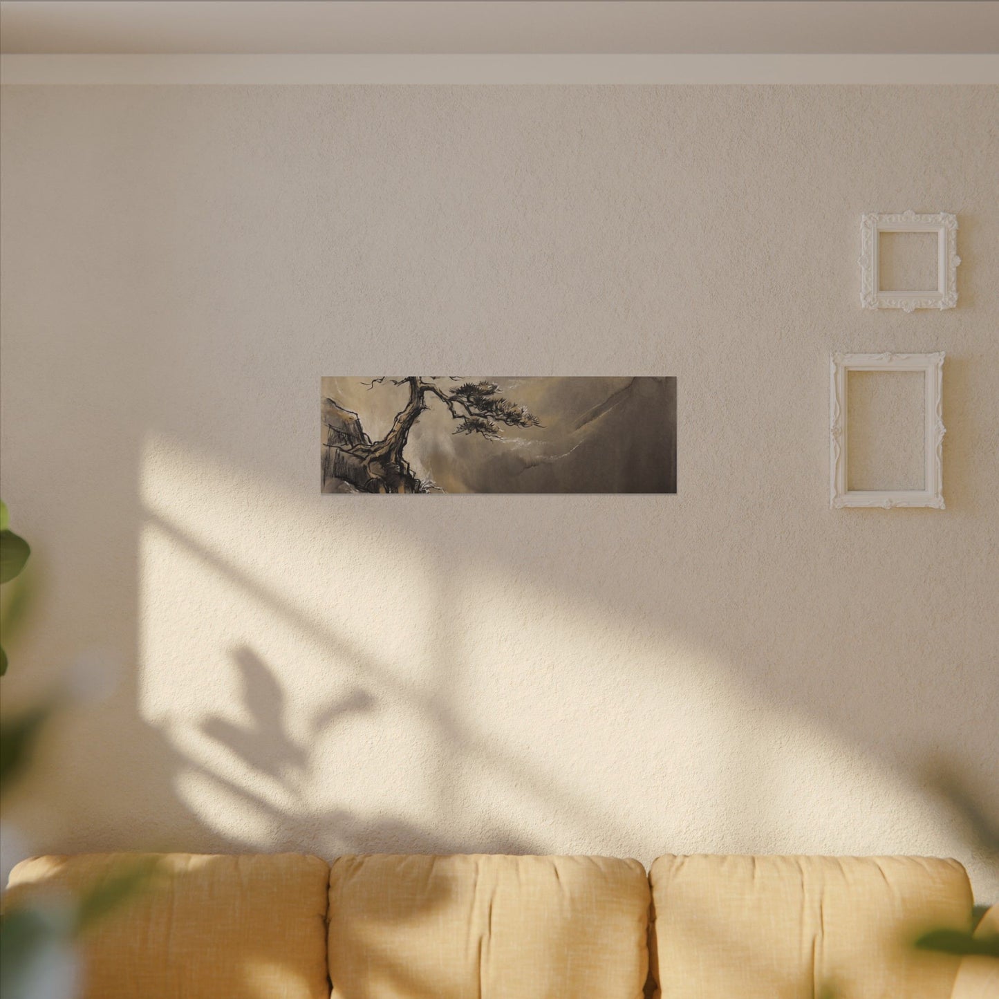 Pine Tree Charcoal Ink Canvas Art | Luxurious Dark Japandi Art