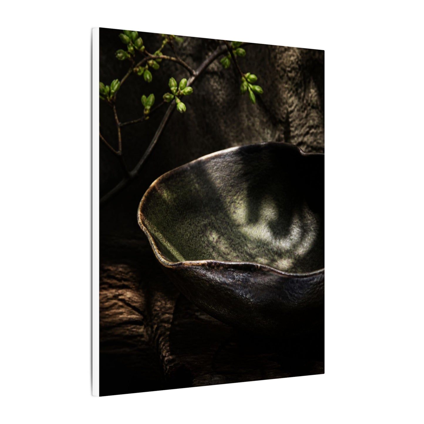 Sophisticated Ceramic Bowl Canvas Art - Dark Texture Dark Japandi
