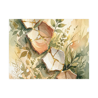 Japandi Broken Pottery in Golden Hour | Watercolor Canvas Art