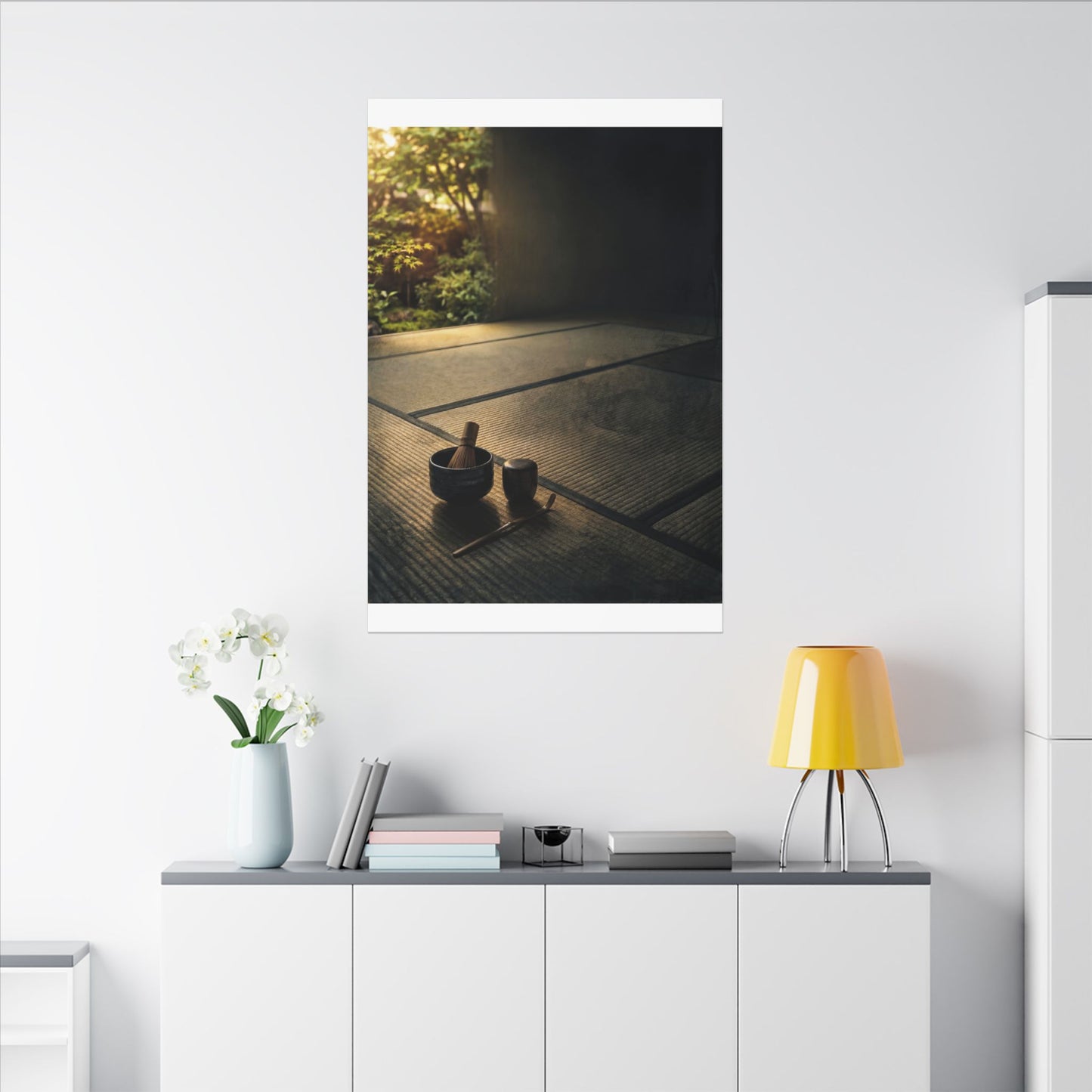 Dark Japandi Tea Ceremony in Golden Hour | Dark Texture Canvas Art