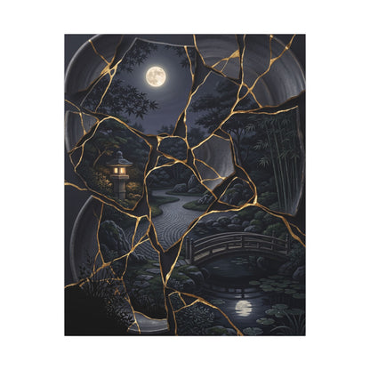 Kintsugi Moonlit Garden in Golden Hour | Gold Repair Canvas Art