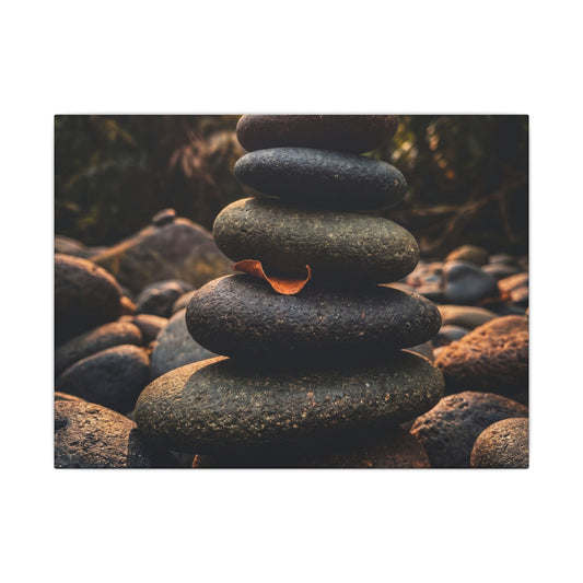 Dark Japandi River Stones in Golden Hour | Moody Minimal Canvas Art