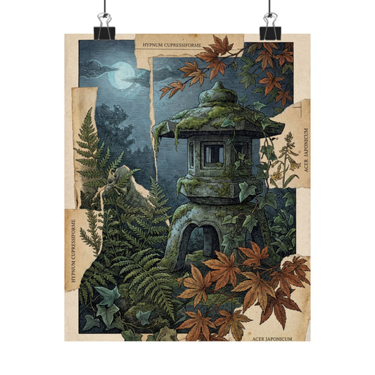 Stone Lantern Vintage Botanical Wall Art Print | Cozy Cottagecore Art Art Print