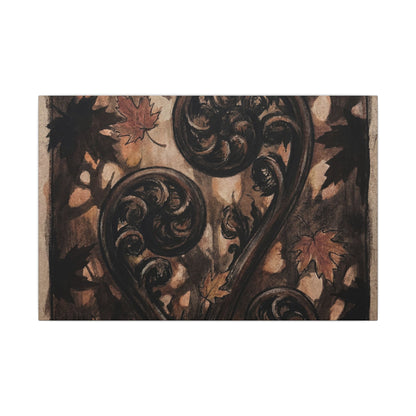 Mono No Aware Fern Unfurling Canvas Art - Dark Japandi Charcoal Ink