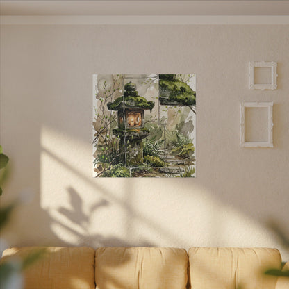 Stone Lantern Watercolor Canvas Art | Elegant Japandi Art