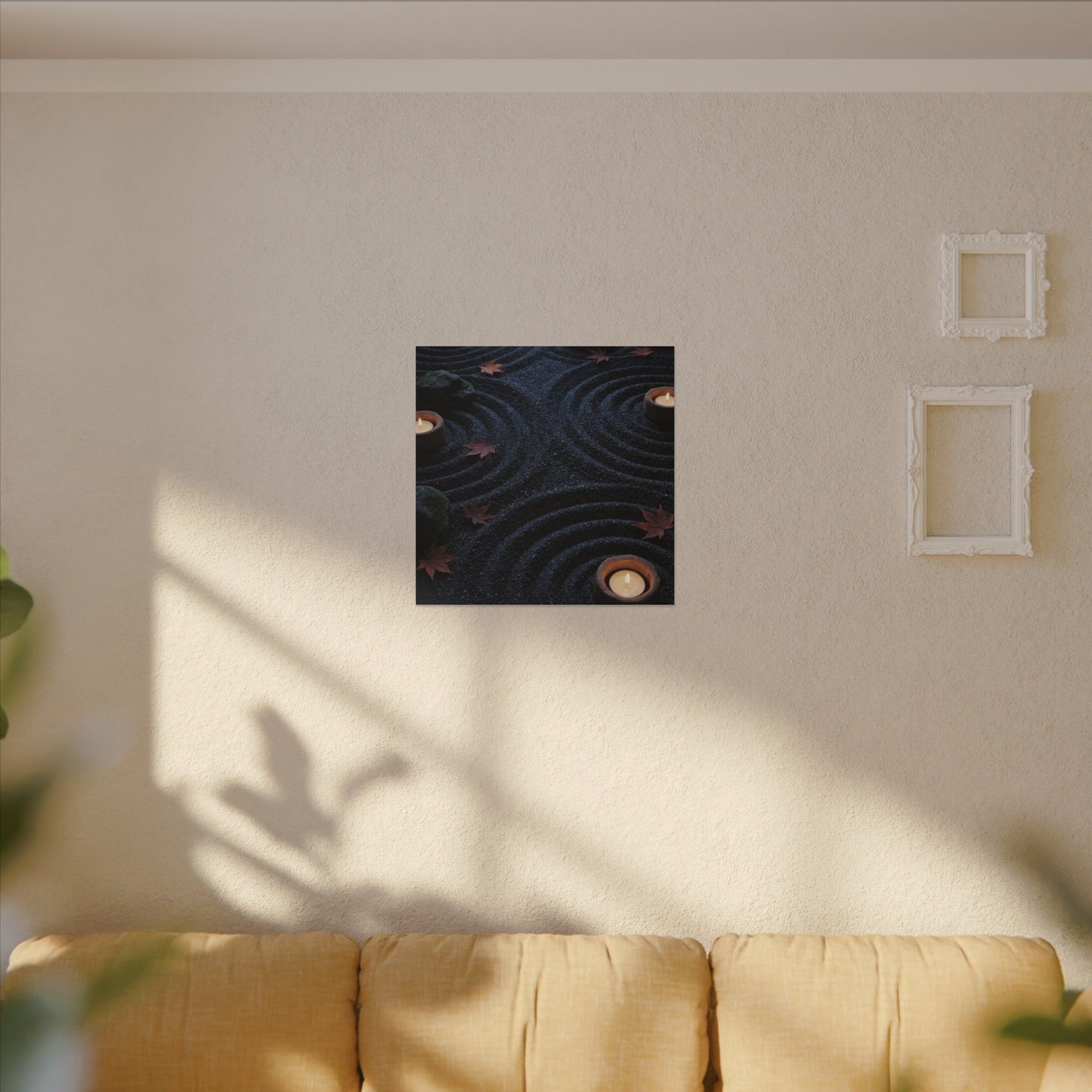 Seijaku Rock Garden Canvas Art - Dark Japandi Dark Texture