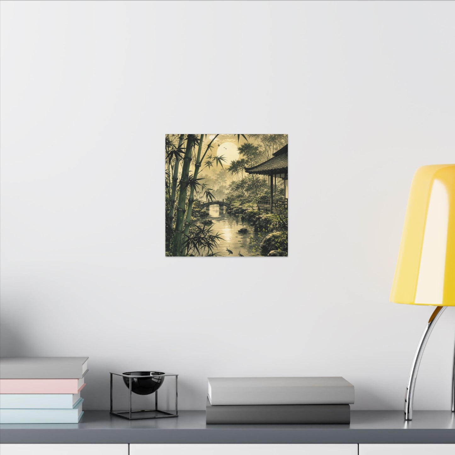 Moonlit Garden Sumi E Canvas Art | Calm Zen Art