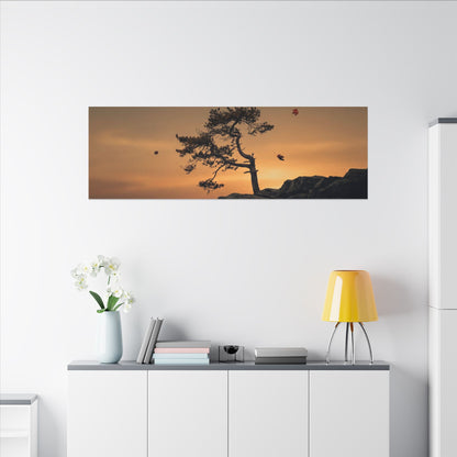 Dark Japandi Pine Tree in Golden Hour | Moody Minimal Canvas Art