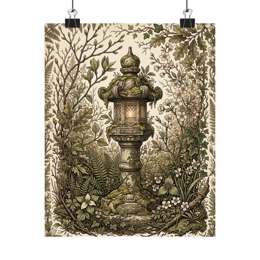 Spring Stone Lantern Vintage Botanical Wall Art Print | Nostalgic Decor
