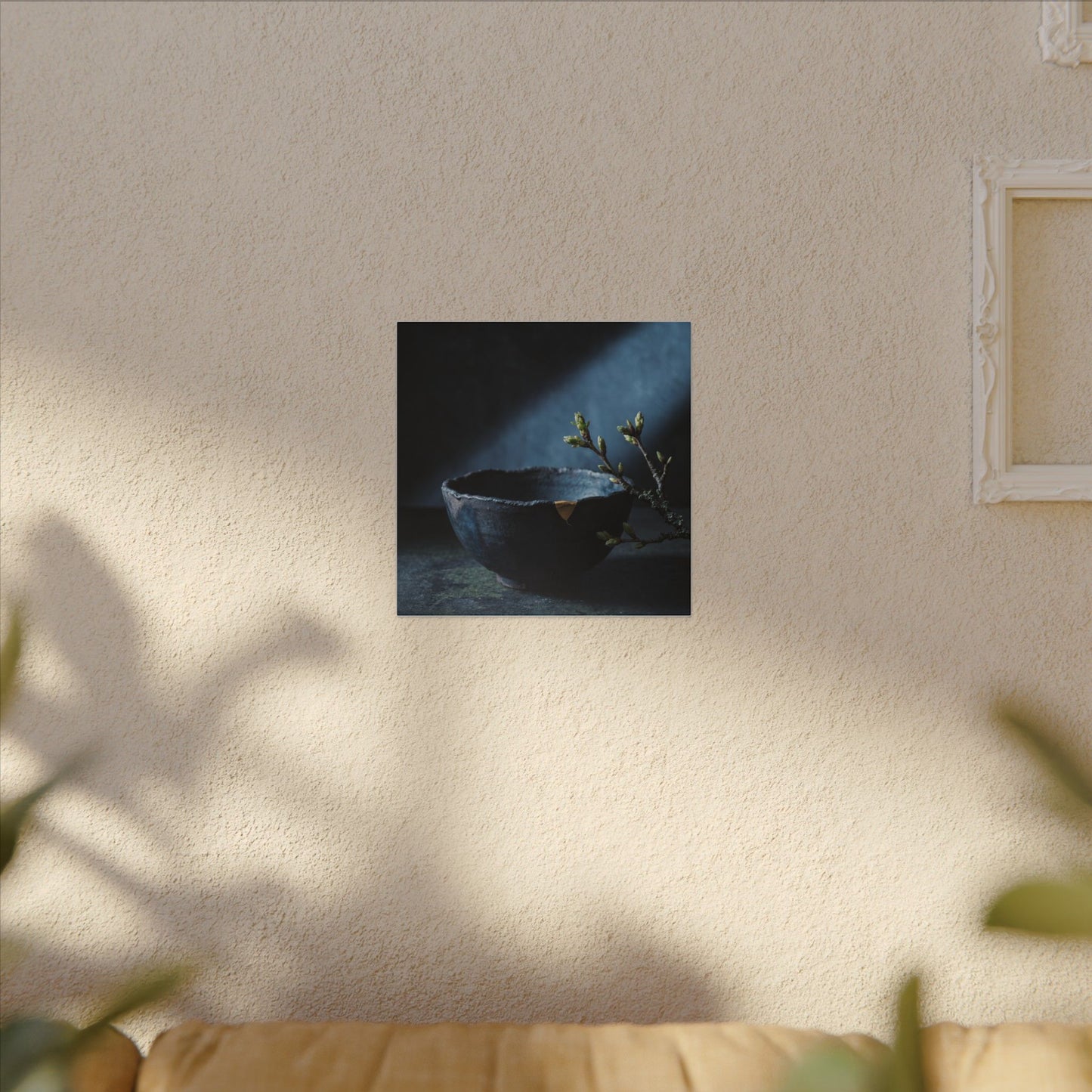 Ceramic Bowl Shadow Zen Canvas Art | Sophisticated Dark Japandi Art