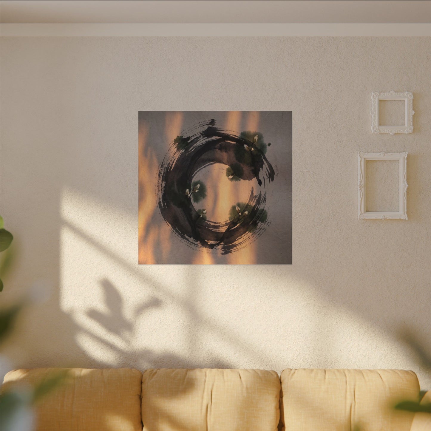 Ink Brushstroke Spring Canvas Art | Dark Japandi Bold Design