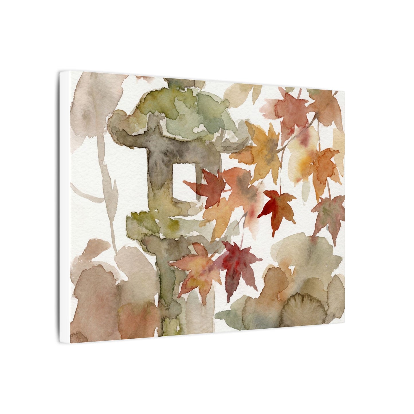 Stone Lantern Watercolor Canvas Art | Earthy Japandi Art