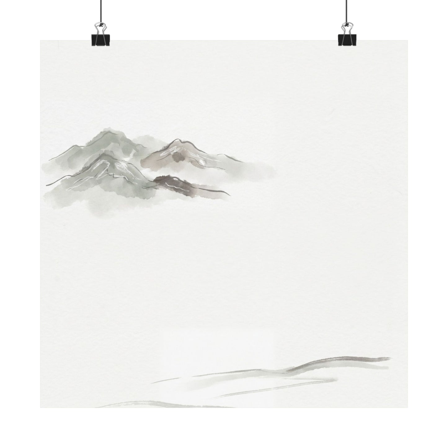 Japandi Mountain Mist in Overcast | Minimal Line Wall Art Print