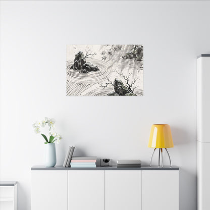 Rock Garden Canvas Art | Winter Zen Sumi E Art