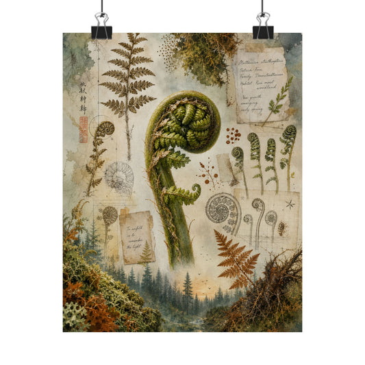 Datsuzoku Fern Unfurling Wall Art Print - Cottagecore Herbarium