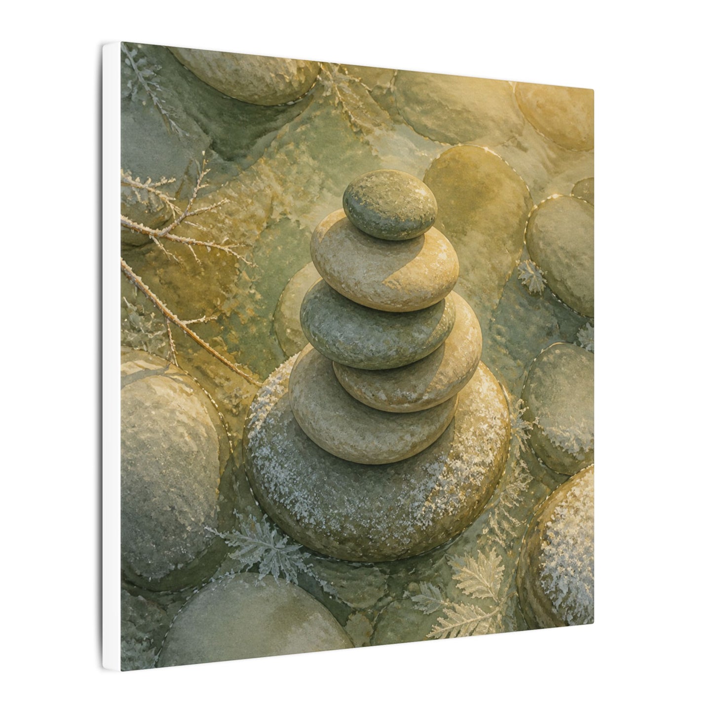 River Stones Watercolor Canvas Art | Elegant Japandi Art