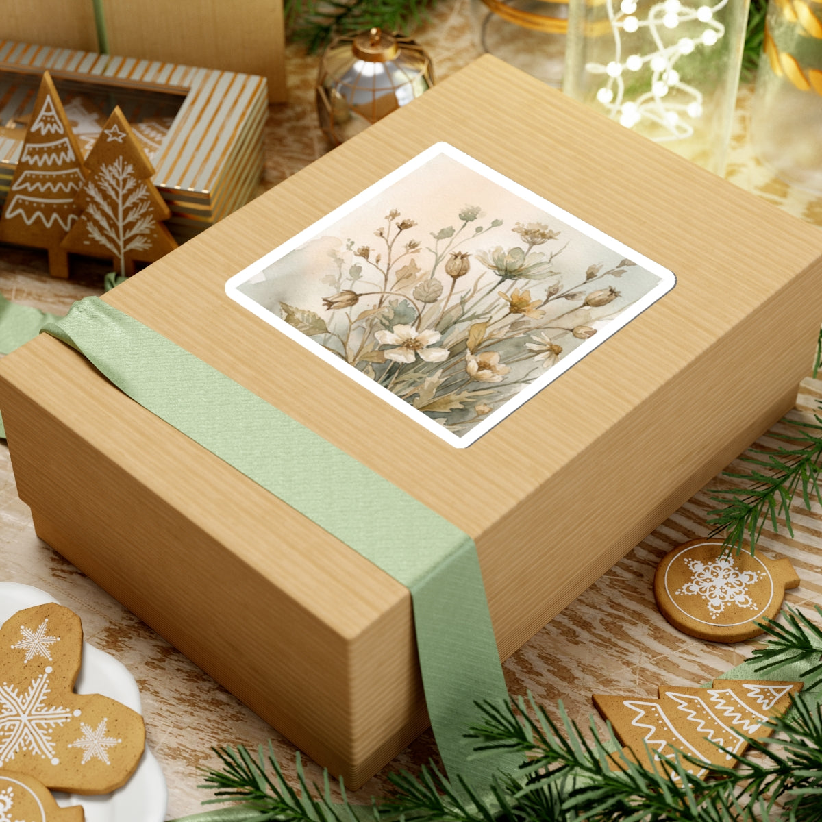 Elegant Dried Flowers Sticker - Watercolor Japandi Art Print