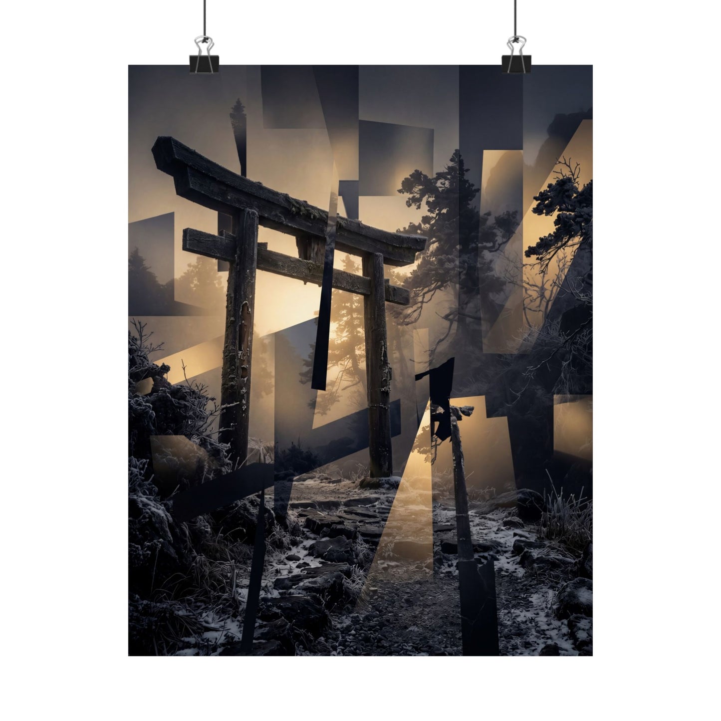 Torii Gate Wall Art Print | Winter Dark Japandi Moody Minimal Art