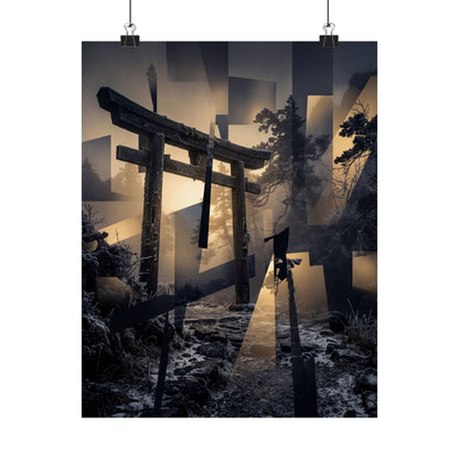 Torii Gate Wall Art Print | Winter Dark Japandi Moody Minimal Art